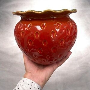 & Other Stories Red Ceramic Strawberry Planter with Gold Rim